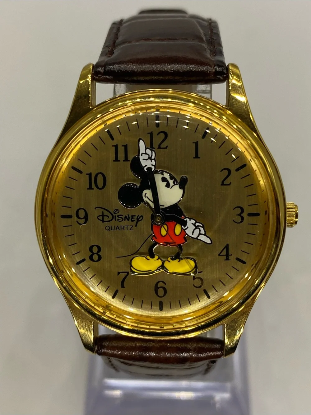 Men’s * Disney ^^^ 3d Mickey Mouse Gold Tone Quartz Watch” Tan Leather Strap ***